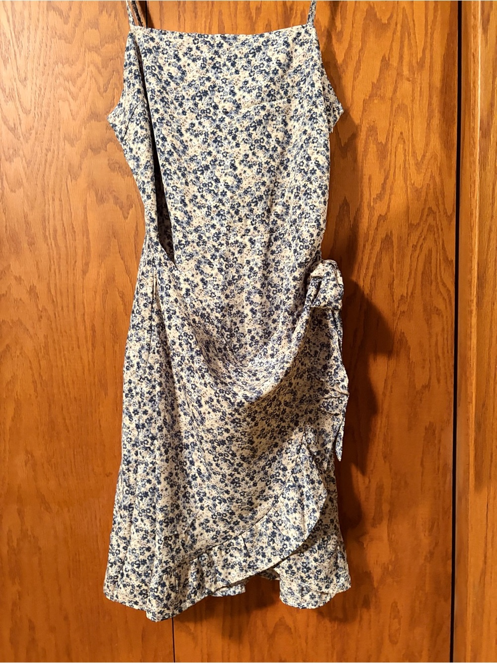 SHEIN White and Blue Floral Midi Slip Dress with Side Tie